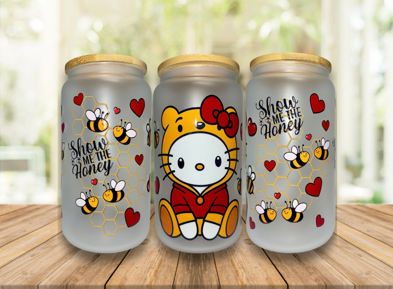 Winnie The Pooh / Hello Kitty 16oz Matte Glass Cup