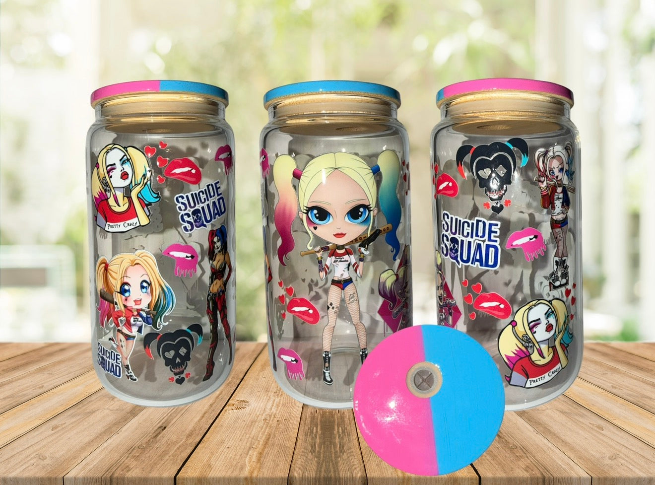 Harley Quinn 16oz Glass Cup