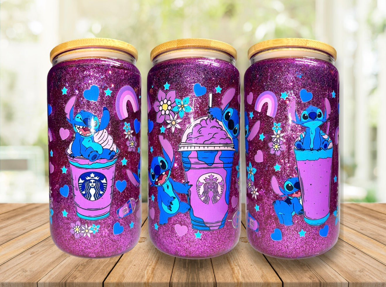 Stitch Starbucks 16oz Glass Snowglobe Cup
